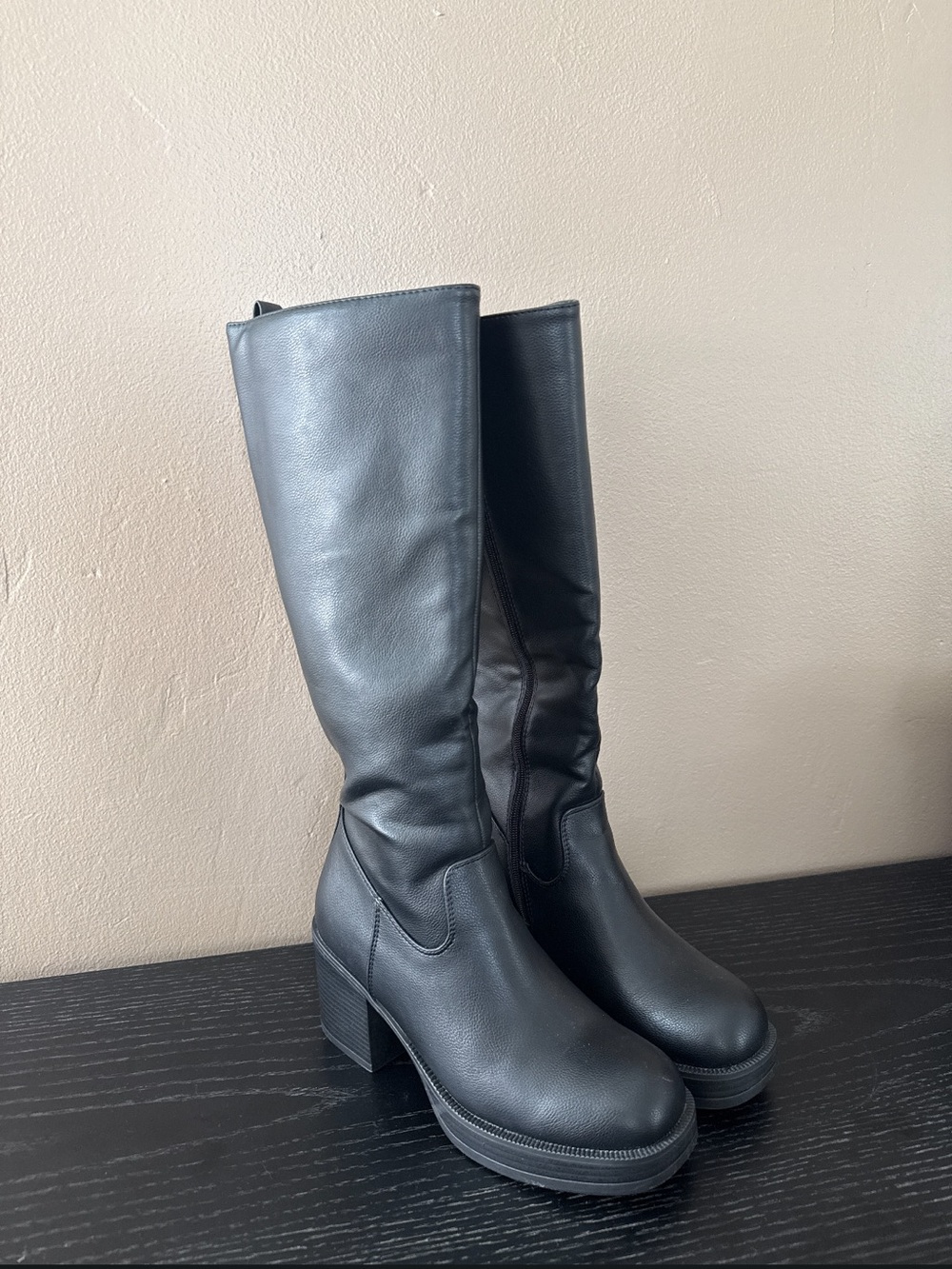 Windsor Black Tall Leather Block Heel Boots